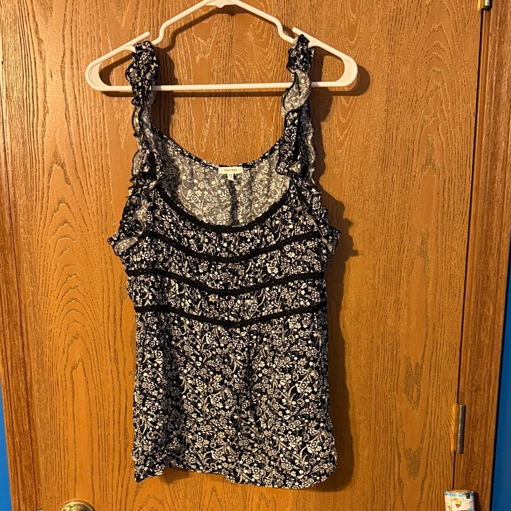 Maurices Black and White Ruffled Sleeveless Tank Top